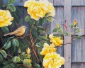 bird and yellow rose classical flowers